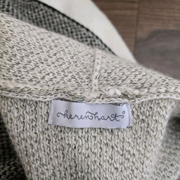 Keren Hart Cardigan Medium Colorblock Beige Black Neutral Sweater Long Open - Picture 6 of 9